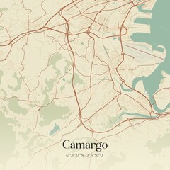 Retro Spanish map of Camargo, Cantabria. Vintage street map.