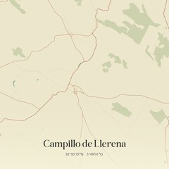 Fototapeta premium Retro Spanish map of Campillo de Llerena, Extremadura. Vintage street map.
