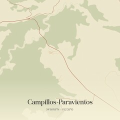 Obraz premium Retro Spanish map of Campillos-Paravientos, Castilla-La Mancha. Vintage street map.