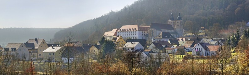 Panorama Plankstetten with Benedictine Abbey, Plankstetten, Berching, Bavaria, Germany, Europe
