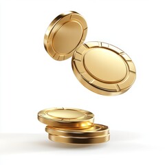 Golden chips falling, casino game, white background, gambling