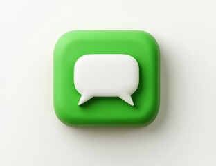 Fototapeta premium 3D rendering of a green square button with a white speech bubble.