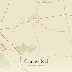 Fototapeta premium Retro Spanish map of Campo Real, Comunidad de Madrid. Vintage street map.