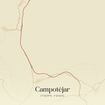 Retro Spanish map of Campot�jar, Andaluc�a. Vintage street map.