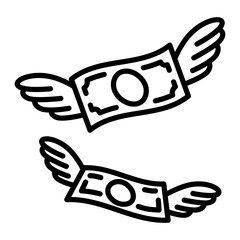 An image icon of waste. Paper money with wings is flying.