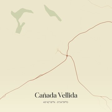 Retro Spanish map of Ca�ada Vellida, Arag�n. Vintage street map.