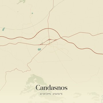 Retro Spanish map of Candasnos, Arag�n. Vintage street map.