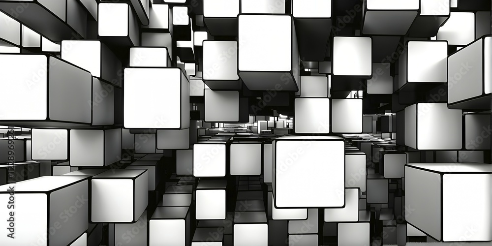 Poster 3d render of a cluster of interconnected geometric cubes forming a complex network, ai generated