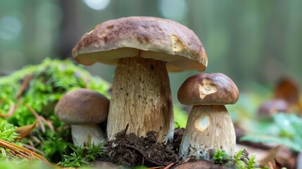 Mushroom on a quiet background, magnificent mushroom details. Background subtle, mushroom strong.