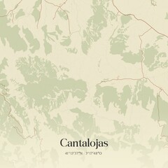 Retro Spanish map of Cantalojas, Castilla-La Mancha. Vintage street map.