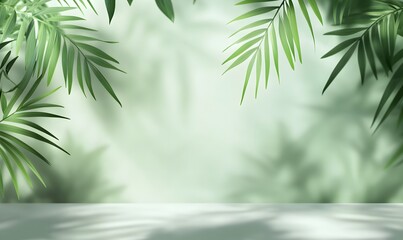 Naklejka premium Blurred shadow from leaves on the color Wallpaper, generation AI 