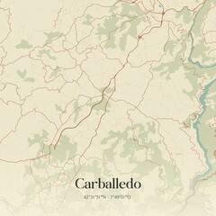 Retro Spanish map of Carballedo, Galicia. Vintage street map.