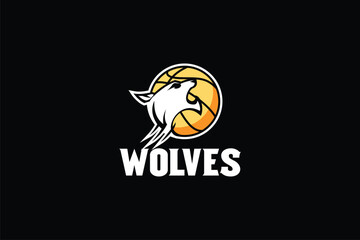 abstract wolf with basketball vector image template