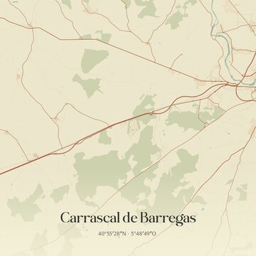 Retro Spanish map of Carrascal de Barregas, Castilla y Le�n. Vintage street map.