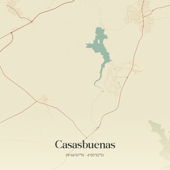 Retro Spanish map of Casasbuenas, Castilla-La Mancha. Vintage street map.