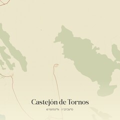 Retro Spanish map of Castej�n de Tornos, Arag�n. Vintage street map.