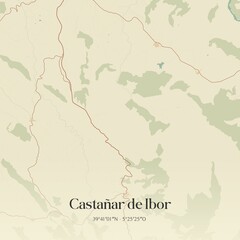 Obraz premium Retro Spanish map of Casta�ar de Ibor, Extremadura. Vintage street map.