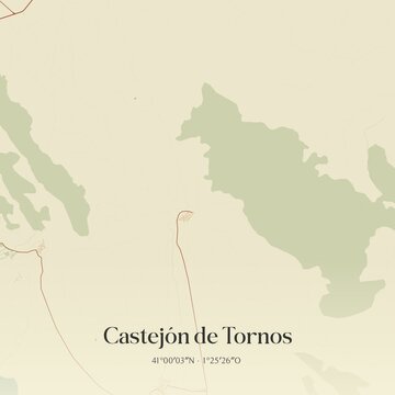Retro Spanish map of Castej�n de Tornos, Arag�n. Vintage street map.