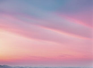 Serene gradient sky with pastel pink and blue colors above distant mountains, AI generated