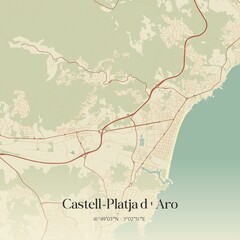 Fototapeta premium Retro Spanish map of Castell-Platja d'Aro, Catalu�a. Vintage street map.