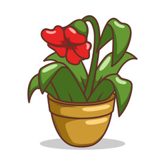 Home plant cartoon style. potted plant isolated on white
