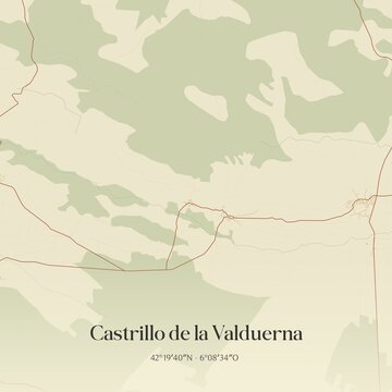 Retro Spanish map of Castrillo de la Valduerna, Castilla y Le�n. Vintage street map.