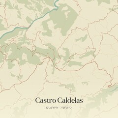 Obraz premium Retro Spanish map of Castro Caldelas, Galicia. Vintage street map.