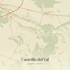 Retro Spanish map of Castrillo del Val, Castilla y Le�n. Vintage street map.