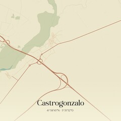 Retro Spanish map of Castrogonzalo, Castilla y Le�n. Vintage street map.