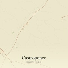 Retro Spanish map of Castroponce, Castilla y Le�n. Vintage street map.