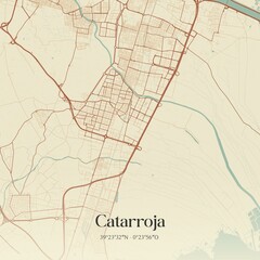 Retro Spanish map of Catarroja, Comunidad Valenciana. Vintage street map.