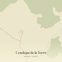 Fototapeta premium Retro Spanish map of Cendejas de la Torre, Castilla-La Mancha. Vintage street map.