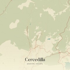 Fototapeta premium Retro Spanish map of Cercedilla, Comunidad de Madrid. Vintage street map.