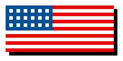 Flag of USA. Pixel art American flag icon. Cool retro style for American holidays. Vector illustration isolated on white background.