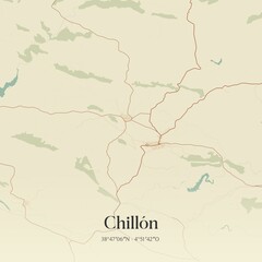 Retro Spanish map of Chill�n, Castilla-La Mancha. Vintage street map.