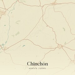 Retro Spanish map of Chinch�n, Comunidad de Madrid. Vintage street map.