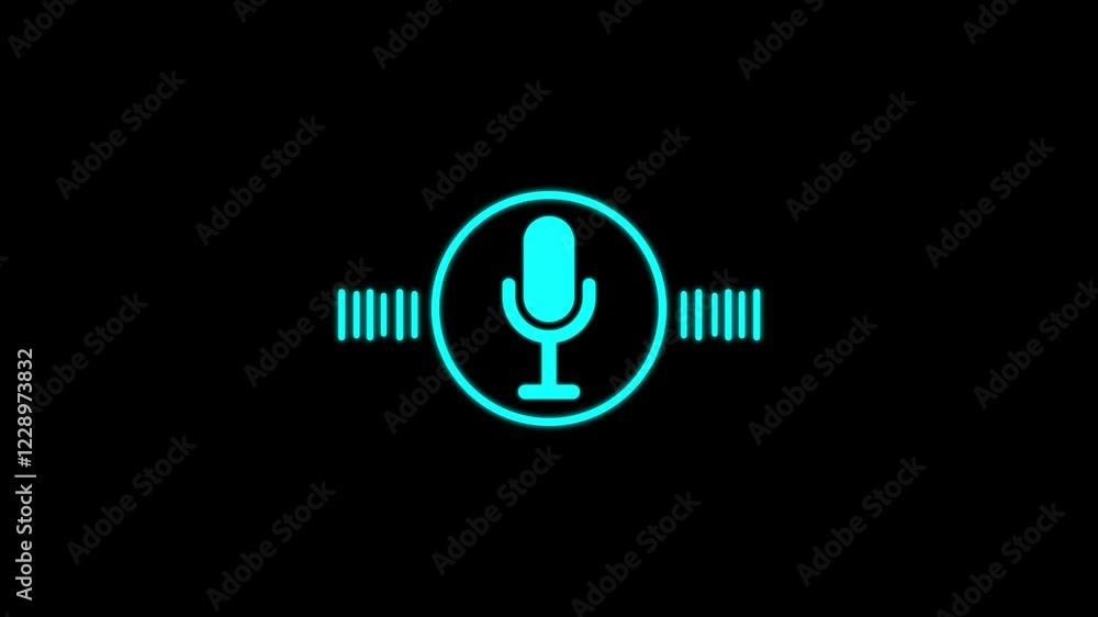 Poster voice recording and podcast mic microphone button icon animation. audio wave microphone icon animati