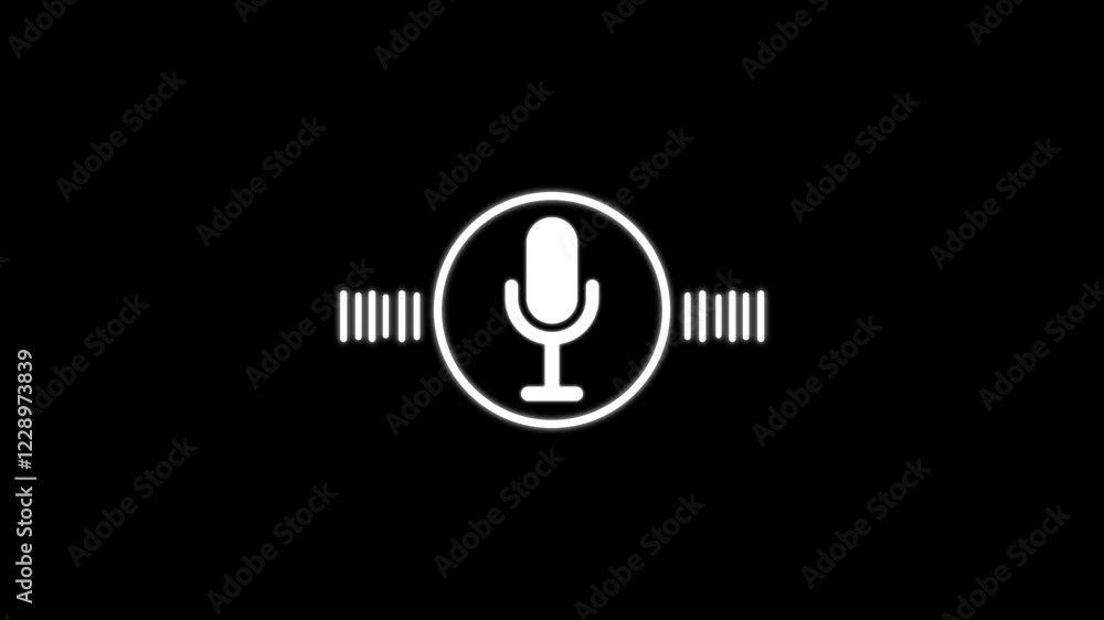 Poster voice recording and podcast mic microphone button icon animation. audio wave microphone icon animati