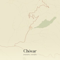 Retro Spanish map of Ch�var, Comunidad Valenciana. Vintage street map.