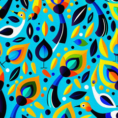 Peacock feather pattern. Illustration painted with oil paint for printing on wall decorations and covers