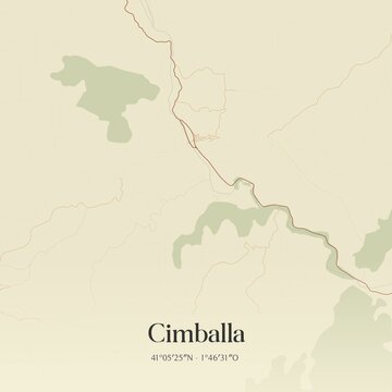Retro Spanish map of Cimballa, Arag�n. Vintage street map.