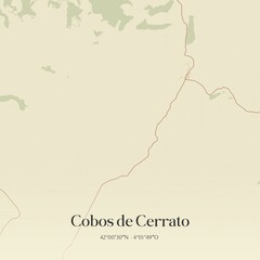 Retro Spanish map of Cobos de Cerrato, Castilla y Le�n. Vintage street map.