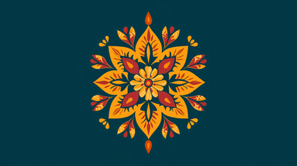 A simplified Rangoli pattern with geometric shapes and light colors, focusing on balance, symmetry, and subtle floral motifs, evoking a calm Diwali atmosphere.