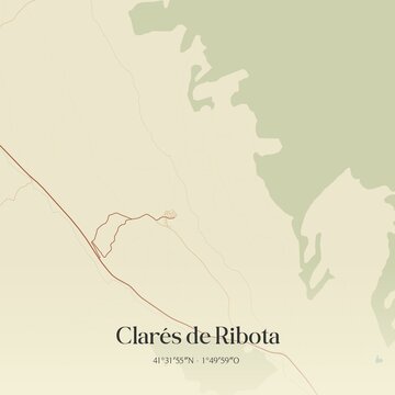 Retro Spanish map of Clar�s de Ribota, Arag�n. Vintage street map.