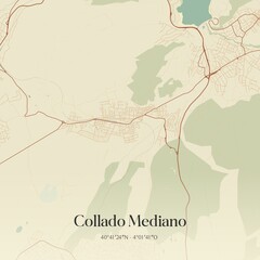 Obraz premium Retro Spanish map of Collado Mediano, Comunidad de Madrid. Vintage street map.