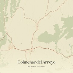 Retro Spanish map of Colmenar del Arroyo, Comunidad de Madrid. Vintage street map.
