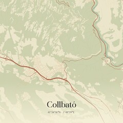 Retro Spanish map of Collbat�, Catalu�a. Vintage street map.