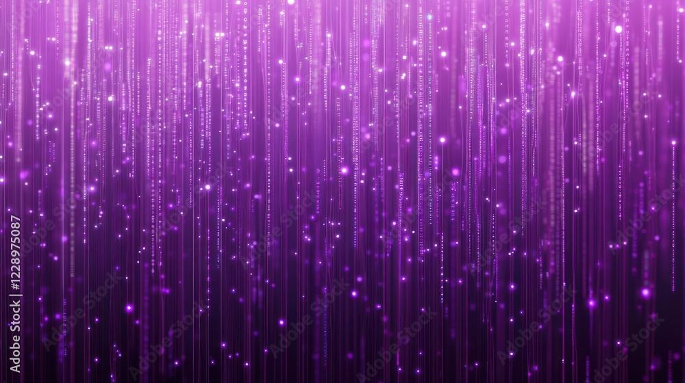 Poster abstract purple background with glowing vertical lines and sparkles.