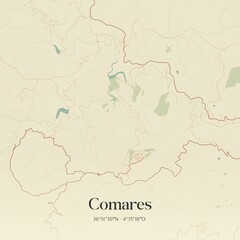 Retro Spanish map of Comares, Andaluc�a. Vintage street map.