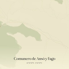 Retro Spanish map of Comunero de Ans� y Fago, Arag�n. Vintage street map.